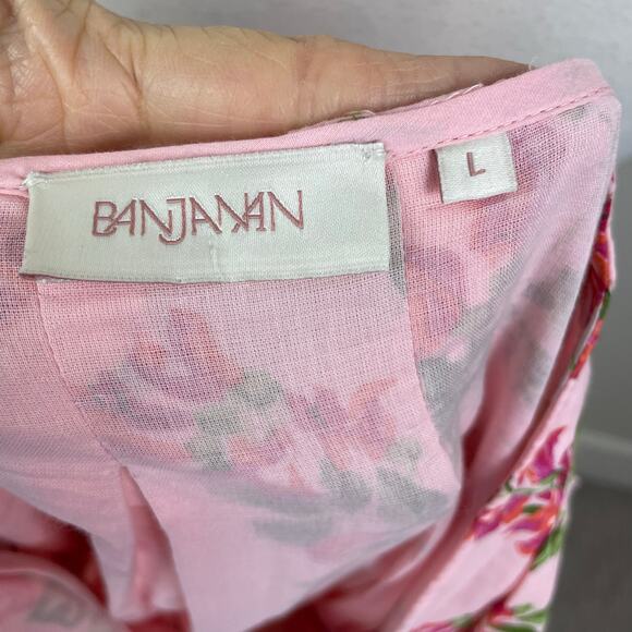 Banjanan Peach PInk Floral Ruffle Long Sleeve Maxi Cottage Dress Large - Picture 9 of 9